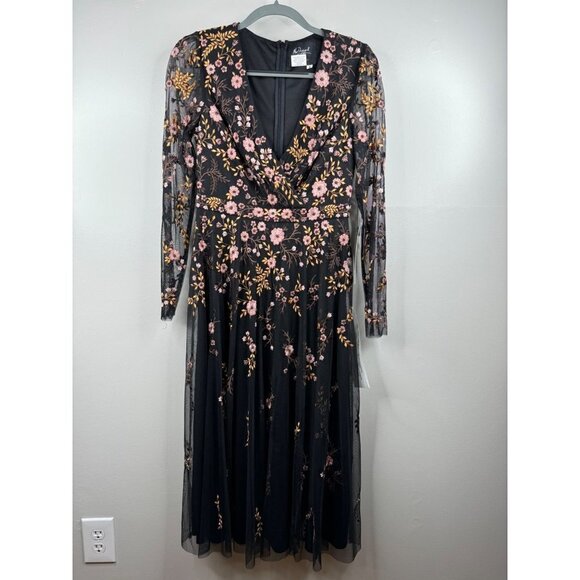 Mac Duggal Floral Embroidered Tea Length A-line Cocktail Dress Size 6 NWT 35103 - Picture 4 of 8